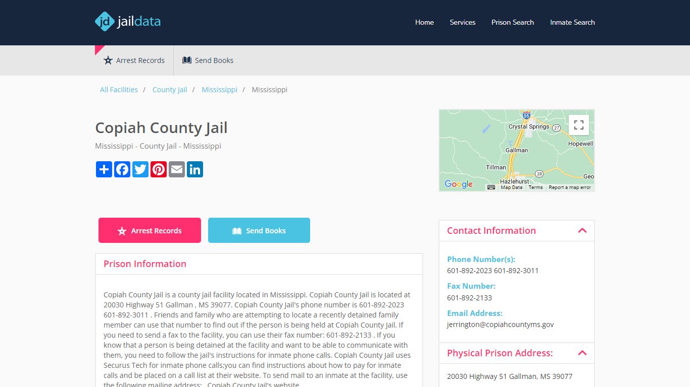Copiah County Jail Inmate Search and Prisoner Info - Hazlehurst, MS